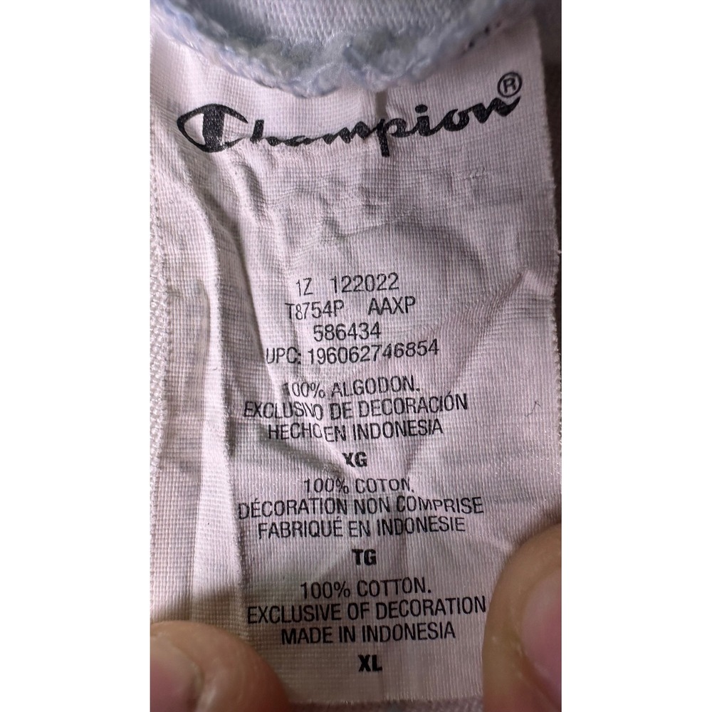 Champion T-Shirt‎ XL Blue Marble Swirl Print Spell Out Logo Short Sleeve AS IS - Picture 6 of 10